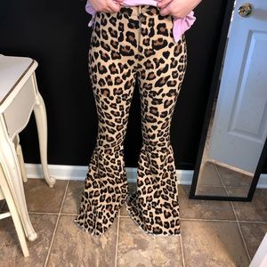 Cheetah print bell bottom jeans